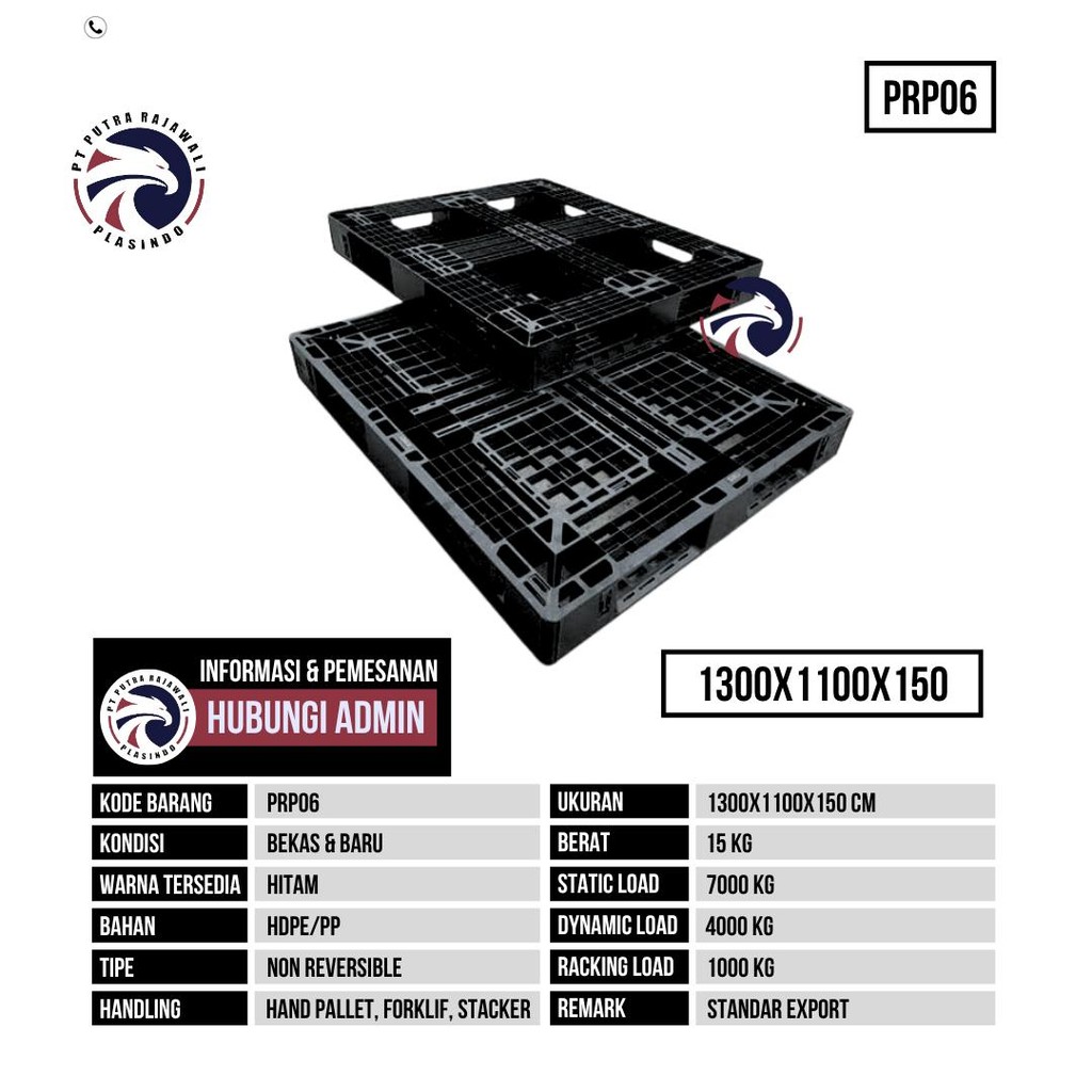 

Pallet Plastik Baru Ukuran 1300x1100x150 mm - PRP06 - Hitam