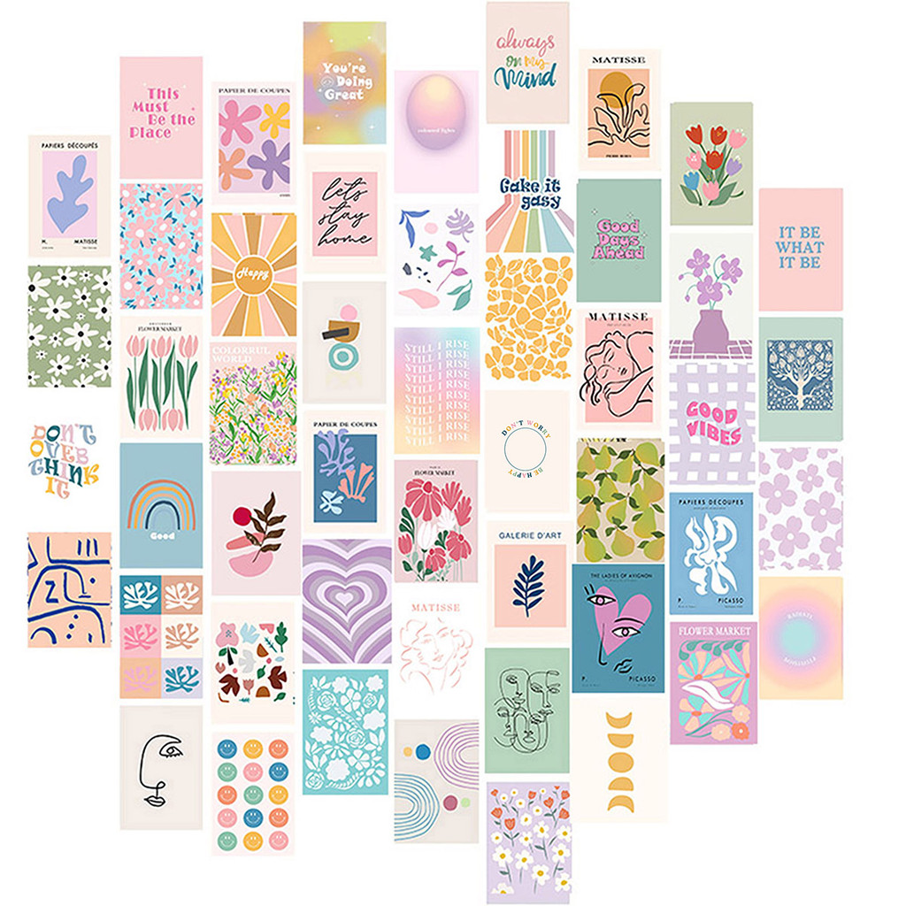 

50PCS Danish Pastel Room Decor Postcards,4 x 6' Danish Pastel Aesthetic Posters for Trendy Photo Wall, College Dorm Decoration