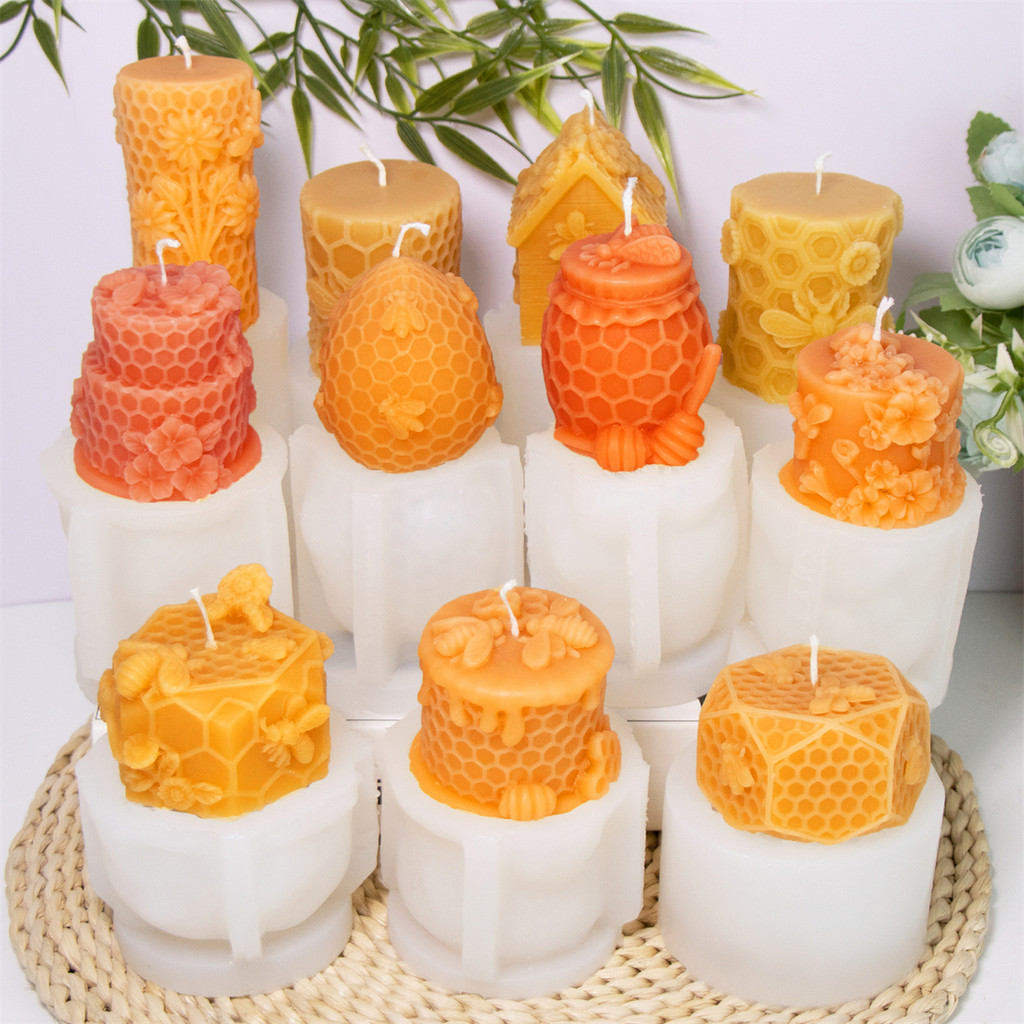 

3D Bee Honeycomb Candle Silicone Mold DIY Honeycomb Cake Shape Candle Plaster Mold Honeycomb Pillar Mold Making Home Decor Tool