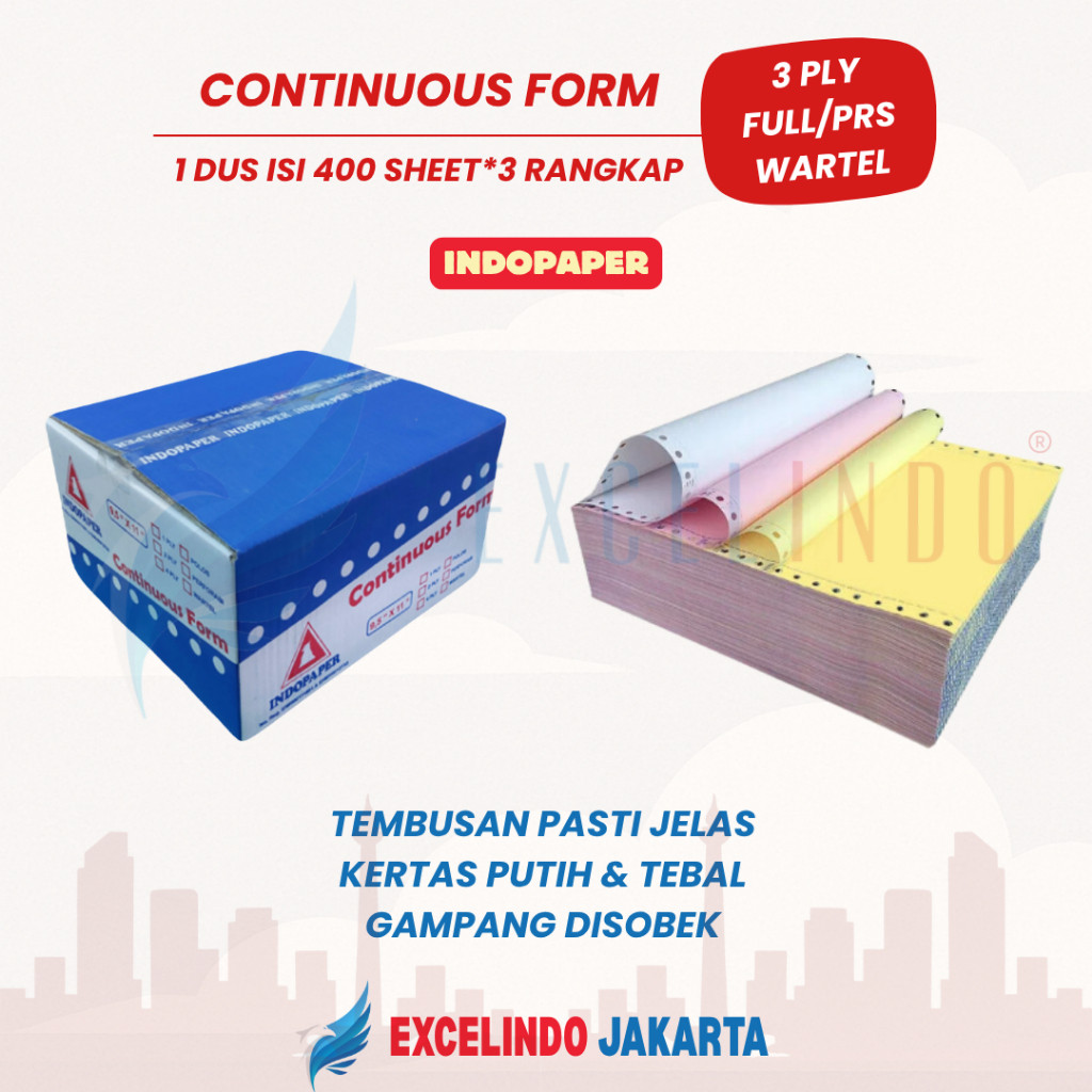 

Indopaper Continuous Form 3 ply NCR Ekonomis UKURAN FULL/PERFORASI