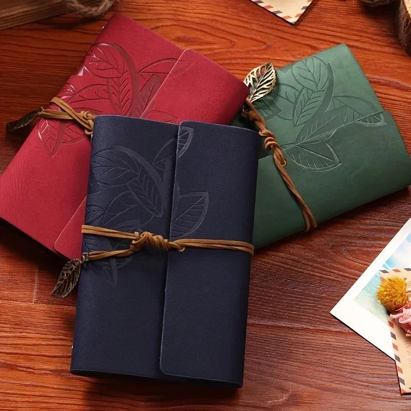 

Retro Leaf Leather Loose Leaf Notebook with Portable Travel Record Book Study Stationery Essential Stationery for Students