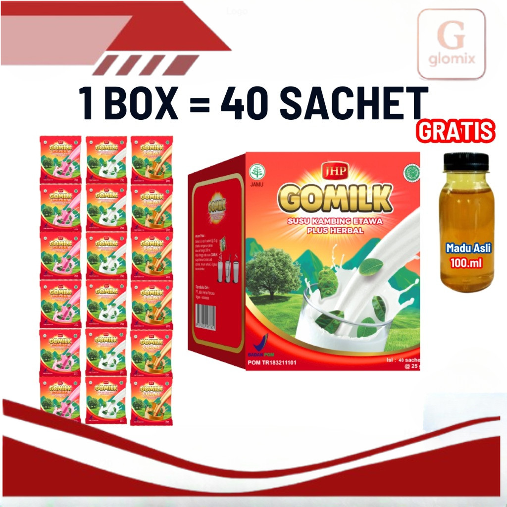 

TERLARIS !! GOMILK SACHET / 1 BOX netto 1KG isi 40 Sachet / SUSU KAMBING ETAWA PLUS HERBAL