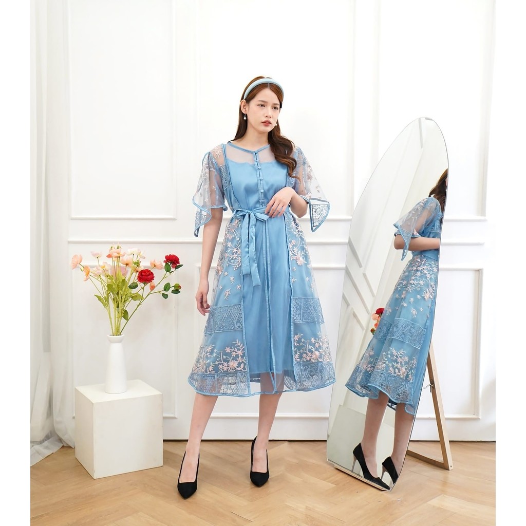 Dress Stevia Brukat 2in1 Dress Brukat Mewah Dress Kondangan terbaru Dress kondangan brukat