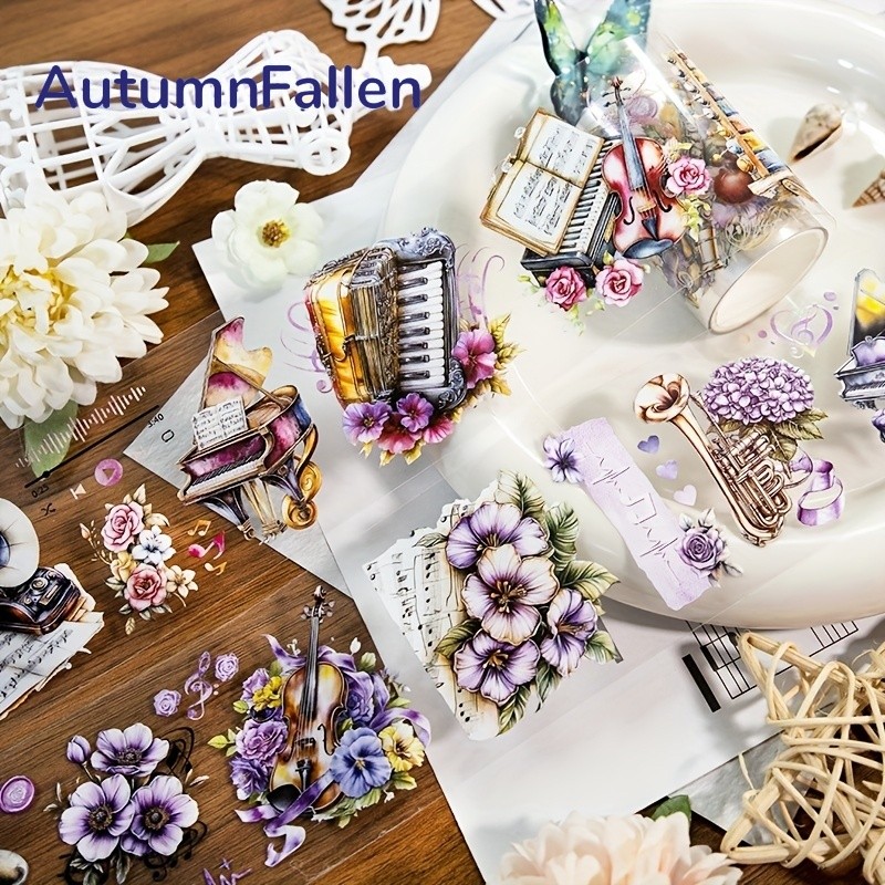

2m/Roll Musical Instrument PET Washi Tape Flowers Transparent Stickers Decorative Adhesive Tape For Diary Scrapbooking Journal
