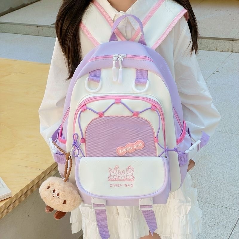 ungu segar Ransel Korea Anak Remaja  New School Bag Korea Style / Tas Sekolah Korea Model / Tas Jala