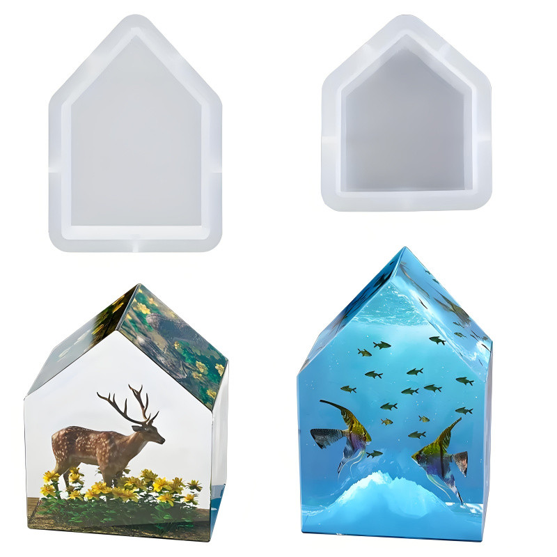 

DIY Crystal Geometric Irregular Resin Mold, House Specimen Display Decoration Silicone Mold, Candle Mold