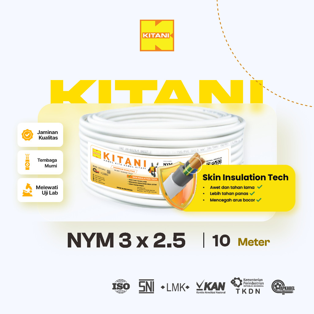 Kitani - NYM 3x2.5 mm² - 10 Meter -  Kabel Tembaga Kawat