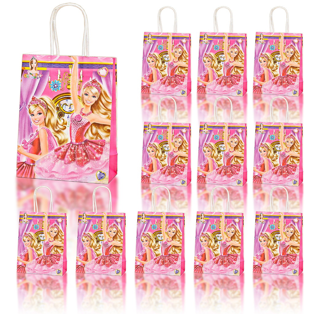 

Mattel Cute Barbie Party Bags Princess Goodie Candy Treat Paper Bags Tote Bags Gift Bags Party Supply for Cute Girl Themed Party