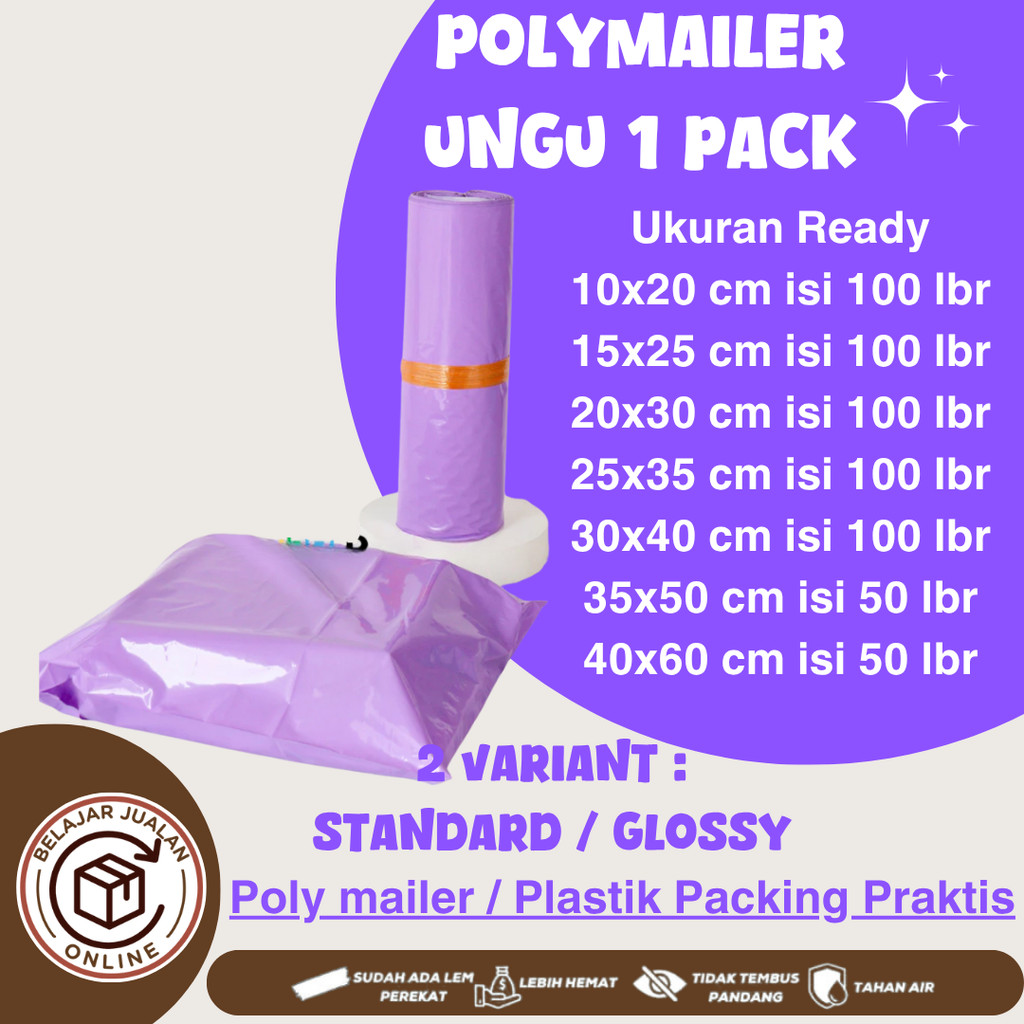 

Polymailer UNGU Olshop 1 pack (isi 100/50 pcs,) / Plastik Packing lem / EKONOMIS/GLOSSY MURAH, aman murah, waterproof, seller