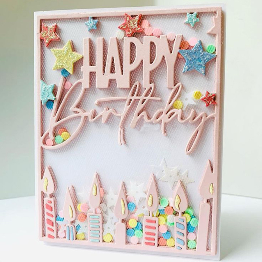 

2025 New 14*11CM Happy Birthday Candle Background Metal Cutting Dies for Scrapbook paper craft knife mould blade punch stencil