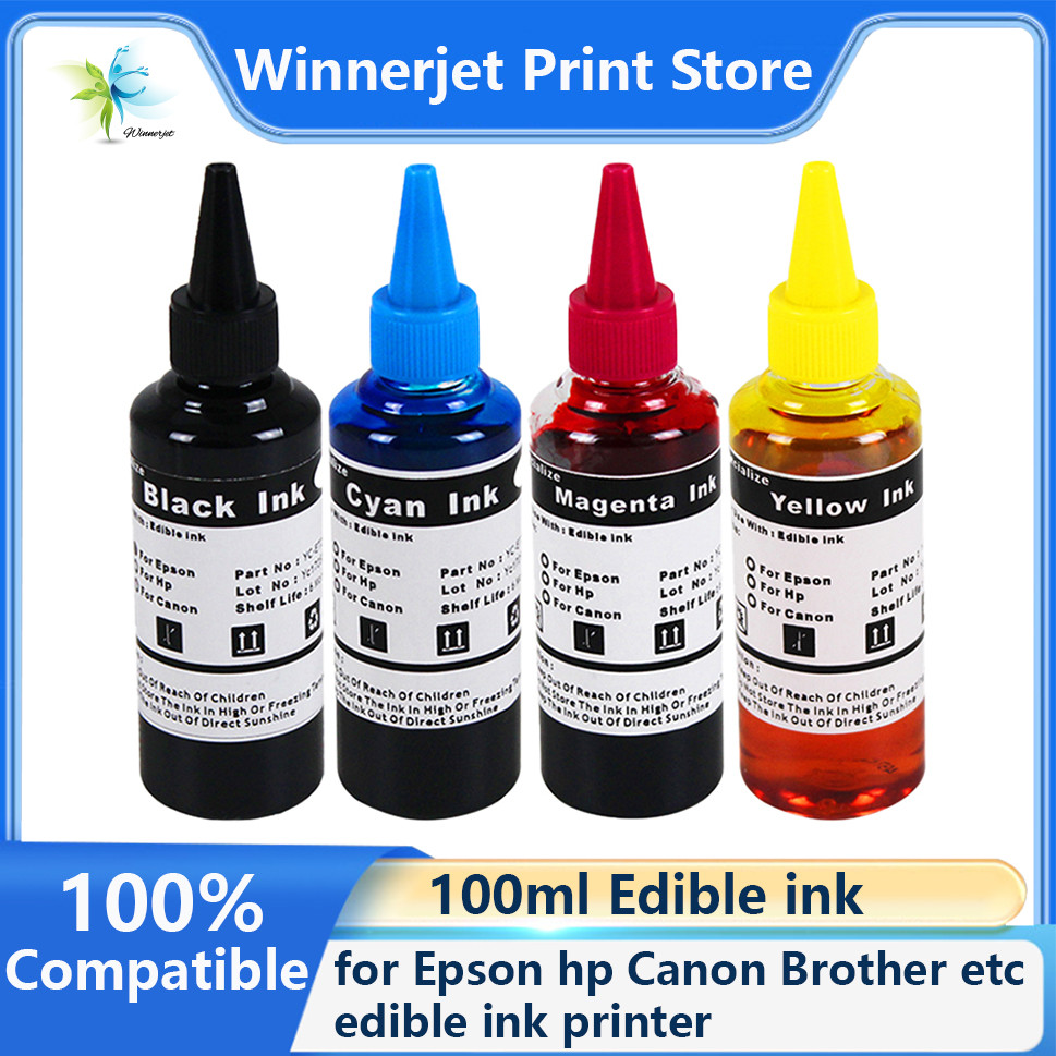

Winnerjet 100ml edible printer refill ink bottles for Epson hp Canon Brother etc edible ink printer and for some coffee printers