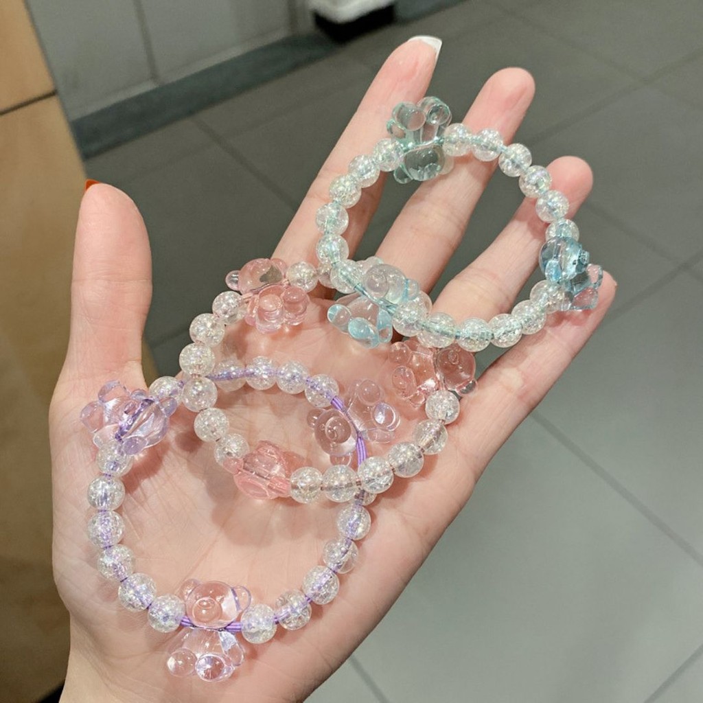 Gelang Manik Manik Kristal Beruang Aesthetic Besar Bercahaya Transparan
