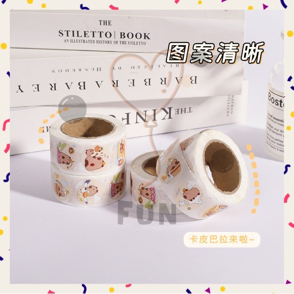 

Funfinds 500 PCS Stiker Kapibara / Sticker Bulat Roll Makanan Kue Terima Kasih Unik Tempelan A-SK030