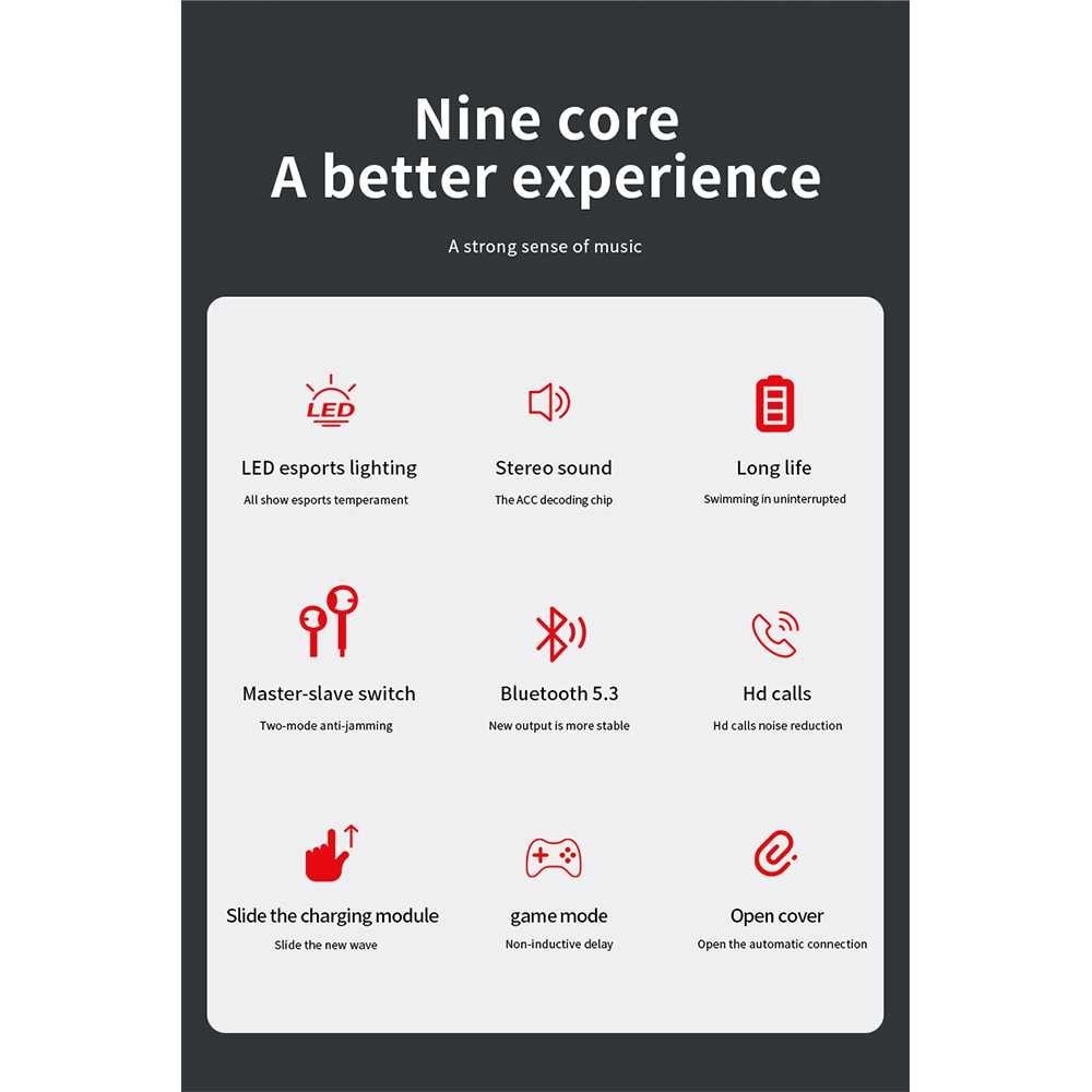 ALHKM99SHP VAORLO Earphone Bluetooth 5.3 TWS Gaming HIFI Stereo Sound HD Call - M90 Pro