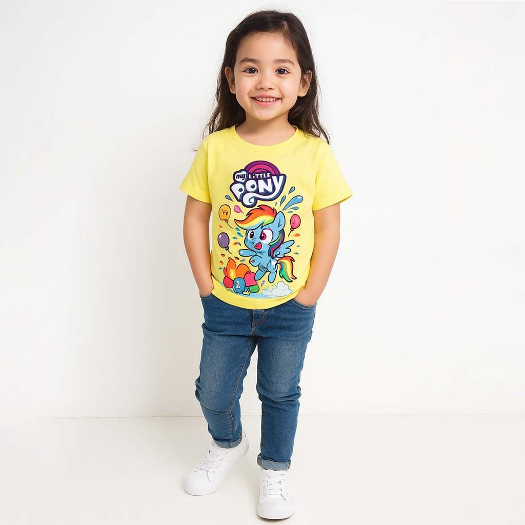 SMALL HUG KIDS - Baju Kaos Atasan Anak Perempuan Cewek Cartoon LITTLE PONY RAINBOW DASH KUNING MUDA 