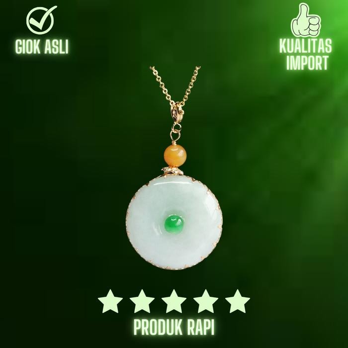 Kalung Giok Burma Wanita Liontin Bulat Donat Titanium Giok Asli