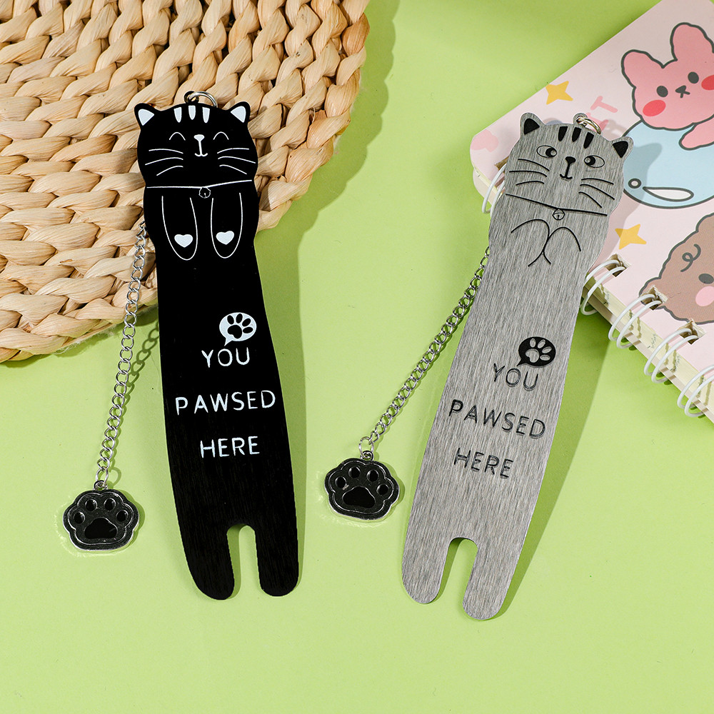 

Cute Cat Stainless Steel Bookmark with Exquisite Cat Paw Pendant YOU PWASED HERE Pattern The Perfect Gift for Cat Lovers
