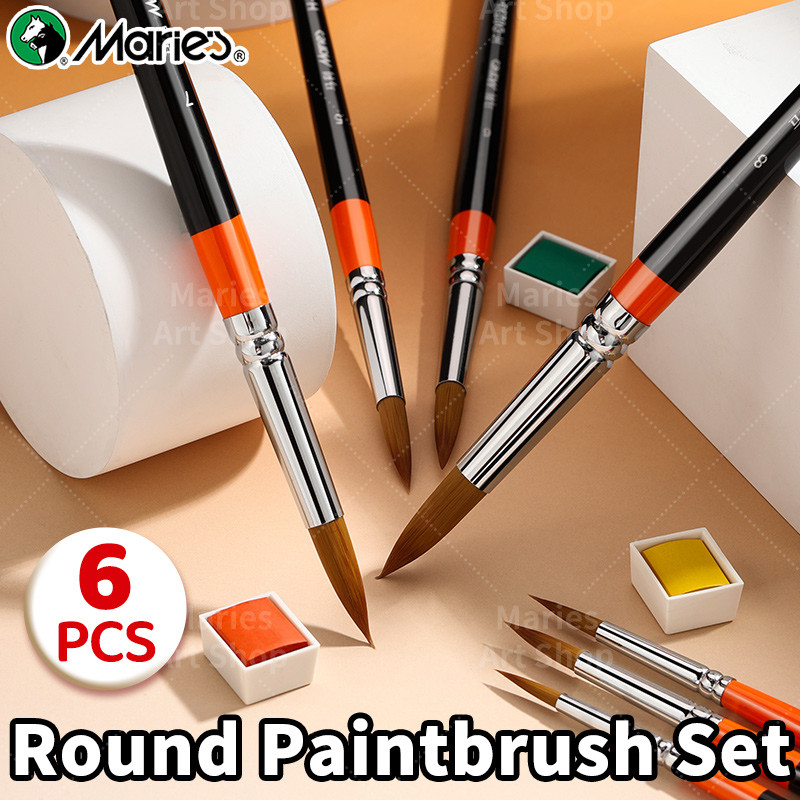 

Marie's 6pcs Round Nylon Hair Paint Brushes Set,Paintbrushes for Acrylic,Oil,Paint by number,Tempera,Canvas for Students,Adults