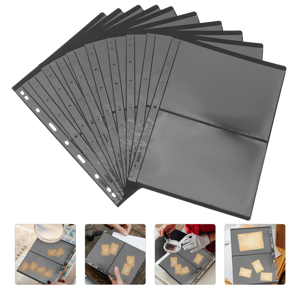 

10pcs Stamp Album Pages Transparent Storage Holder for Coins Postcards Paper Money Lightweight Stamp Collector