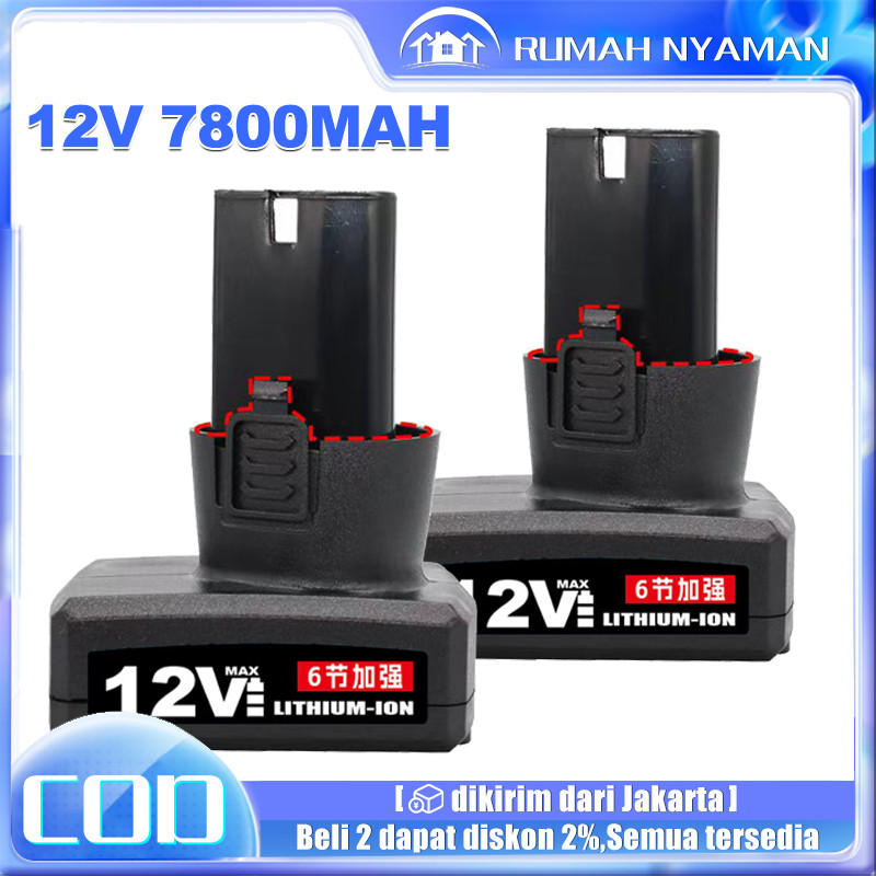 Baterai Mesin Bor Cas 12 Volt 7800mAh Cordless Drill+Charger/baterai lithium yang dapat diisi ulang 