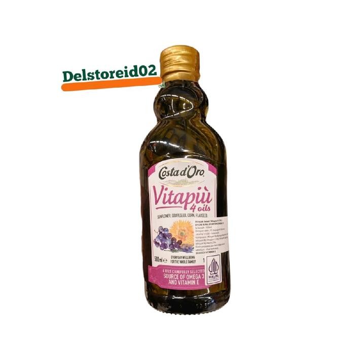 

Costad'oro vitapiu 4 oils (sunflower, grapeseed, corn, flaxseed) minyak salad 500ml