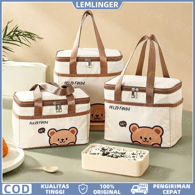 【LEMLINGER】Tas Bekal Anak Tempat Makan Tas Piknik Serbaguna Cream Tas Foil Minuman Dingin