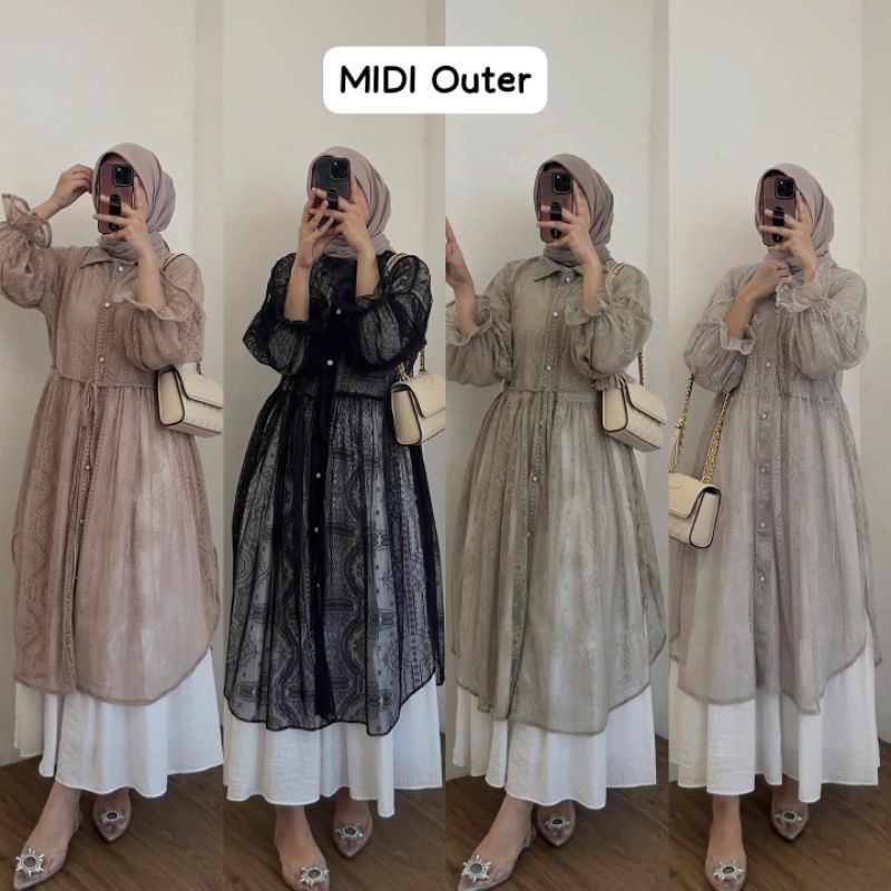Outer Long Outer Cardigan  Brukat Renda Lace Malika Import Premium Murah
