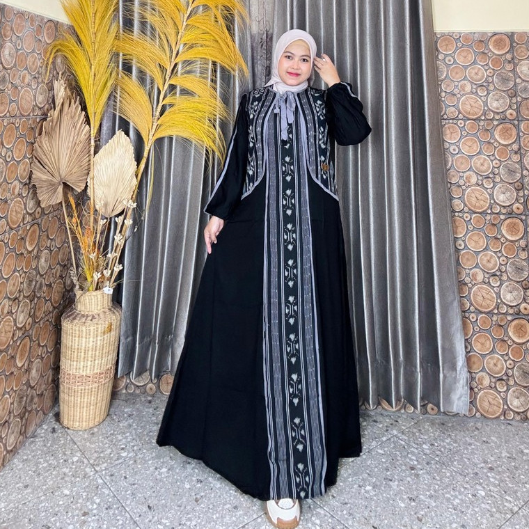 Gamis Amanda Moana Rayon Twill Premium Mix Kain Tenun Troso Cardigan WARNA VARIASI TALI & TROSO RAND