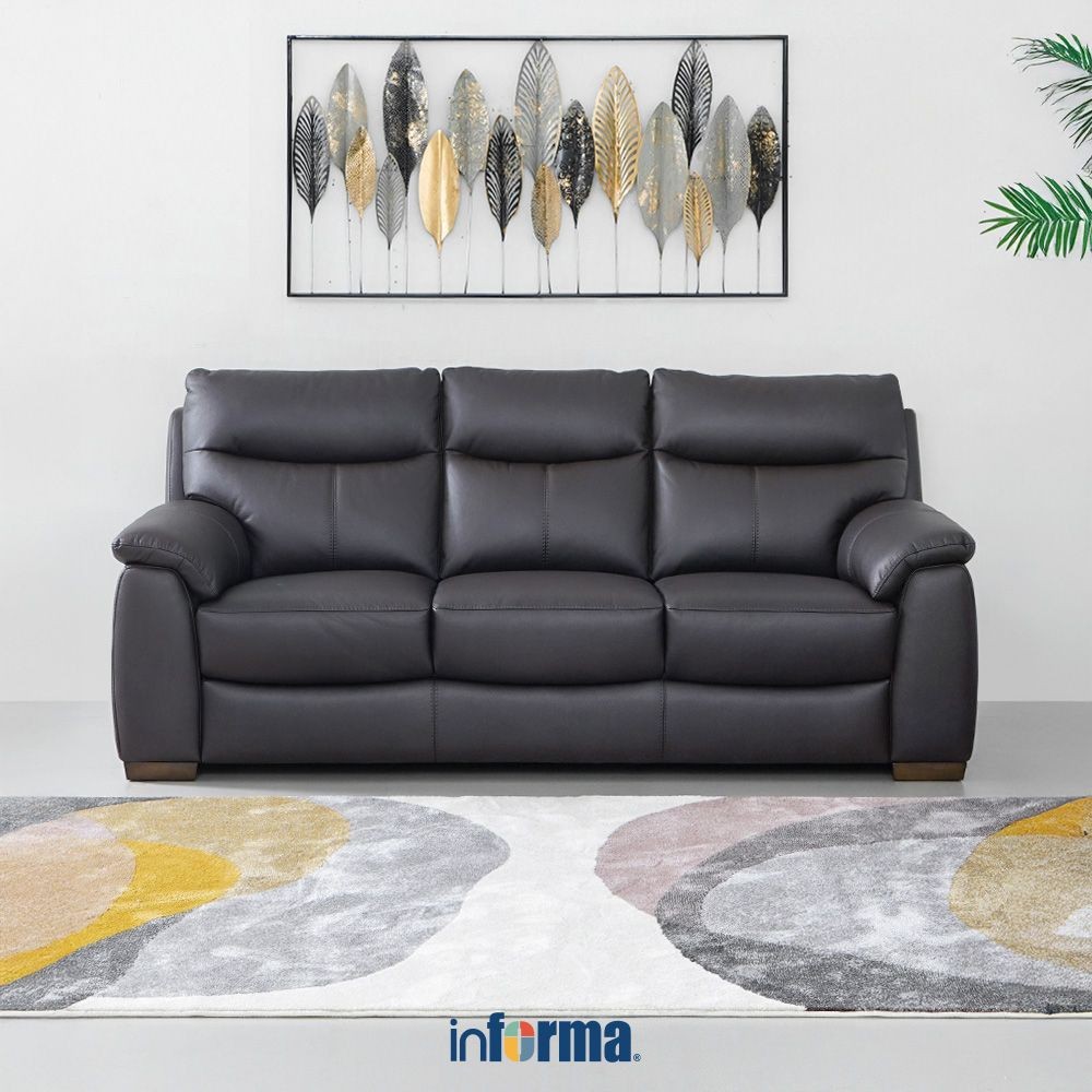Informa Dallas Sofa Kulit 3 Seater - Hitam Walnut Sofa Ruang Tamu Kursi Sofa Sofa Minimalis Kursi Ru