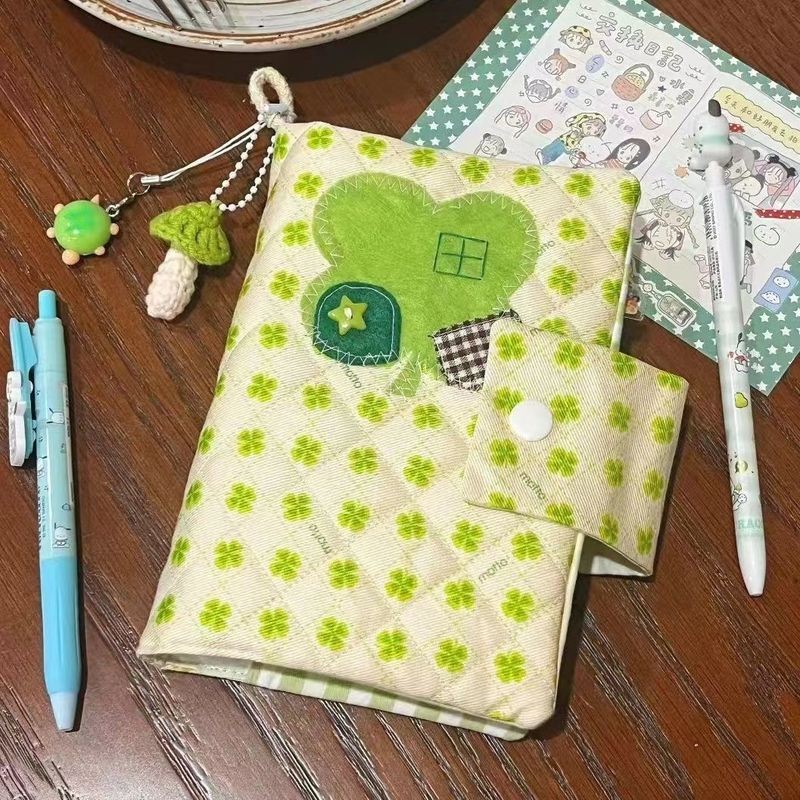 

Handmade A6 Four Leaf Clover Book Jacket Protective Case Portable Ledger Notepad Diary Cover for Office School Supplies