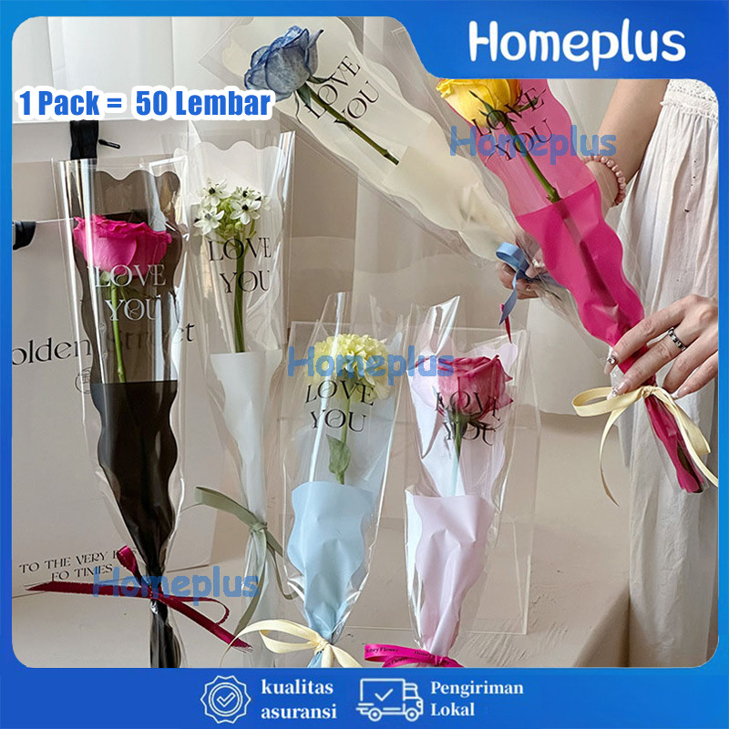 

50 pcs Tas Mawar Tunggal, Buket Bunga Berpola Bergelombang Putri Duyung, Kantong Plastik, Kantong Kertas Pembungkus