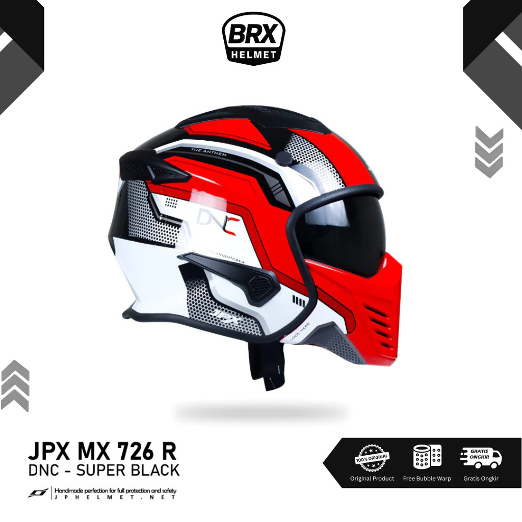 Helm JPX Full Face MX-726 DNC Merah Putih Original SNI ECE Modular Full Face Pria BRX Helmet
