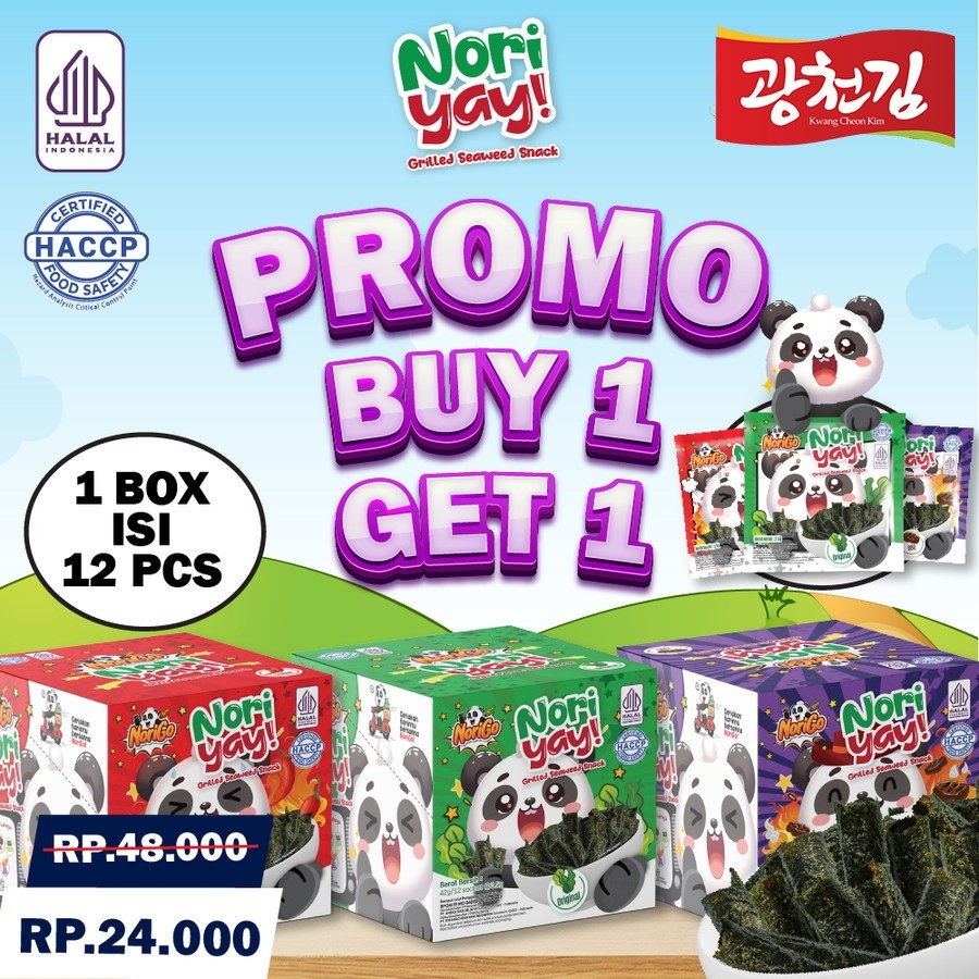 

New (BELI 1 GRATIS 1) NORIGO / SNACK NORI YAY 1 BOX ISI 12PCS / SNACK RUMPUT LAUT 3.5GRPremium