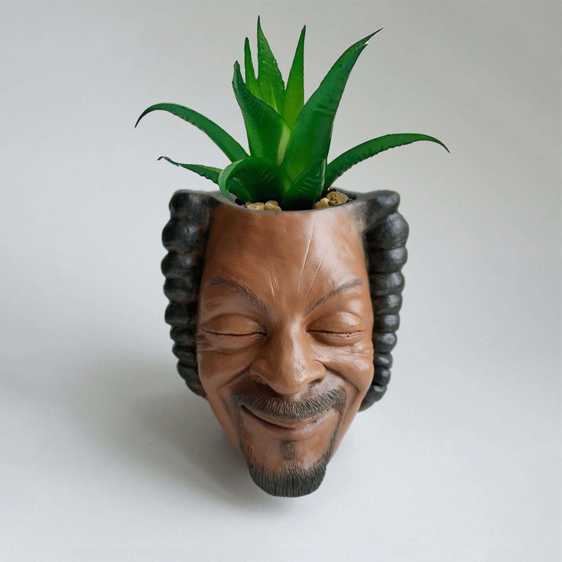 

Happy Black Facial Plants and Juicy Resin Art Flower Pot Garden Succulent Carving Pottery Desktop Pen Holder