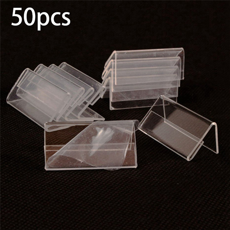 

G6-50Pcs Clear Signage Card Holder Poster Holder Plastic Mini Label Holder Acrylic Card Display Stand 2X4cm