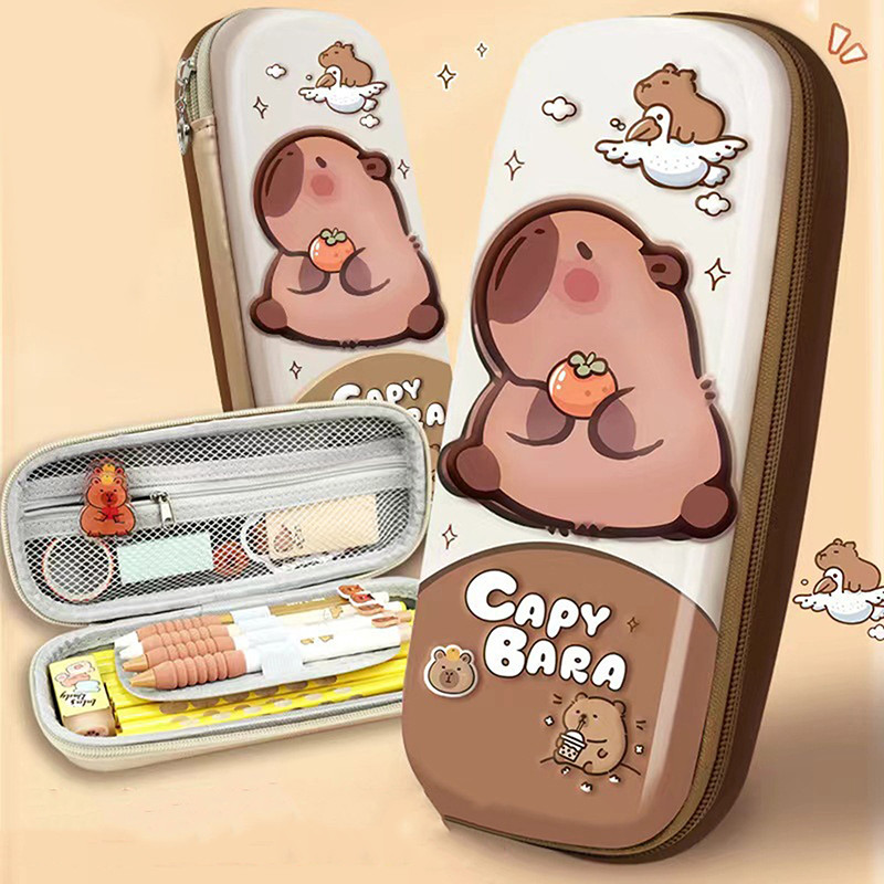 

3D Cute Capybara Pencil Case Drop Resistant Waterproof Storage Box Hard Shell Decompression Pen Bag Student School Supplies