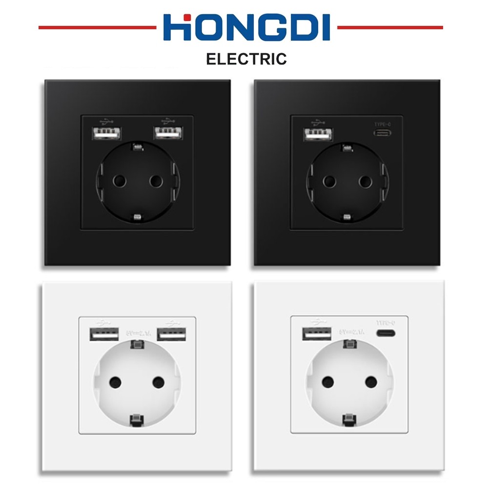 Stop Kontak Colokan Listrik Tempel Dinding UK 2 Port USB Type-C Socket