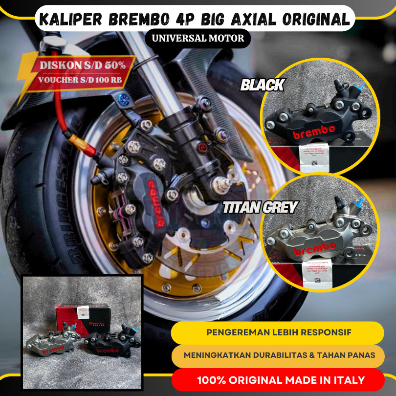 Kaliper Caliper Pala Babi Depan Kanan ORIGINAL BREMBO 4 Piston 4P 1 Pin 30/34C 40mm TITAN GREY Red L