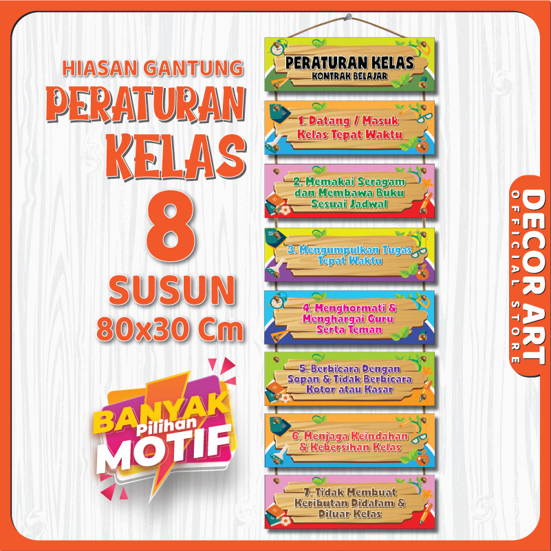 

GalleryStore 80x30 Cm - Dekorasi Dinding Peraturan Kelas Kontrak Belajar Gantung Tali 8 Susun (Kode: PERLAS)