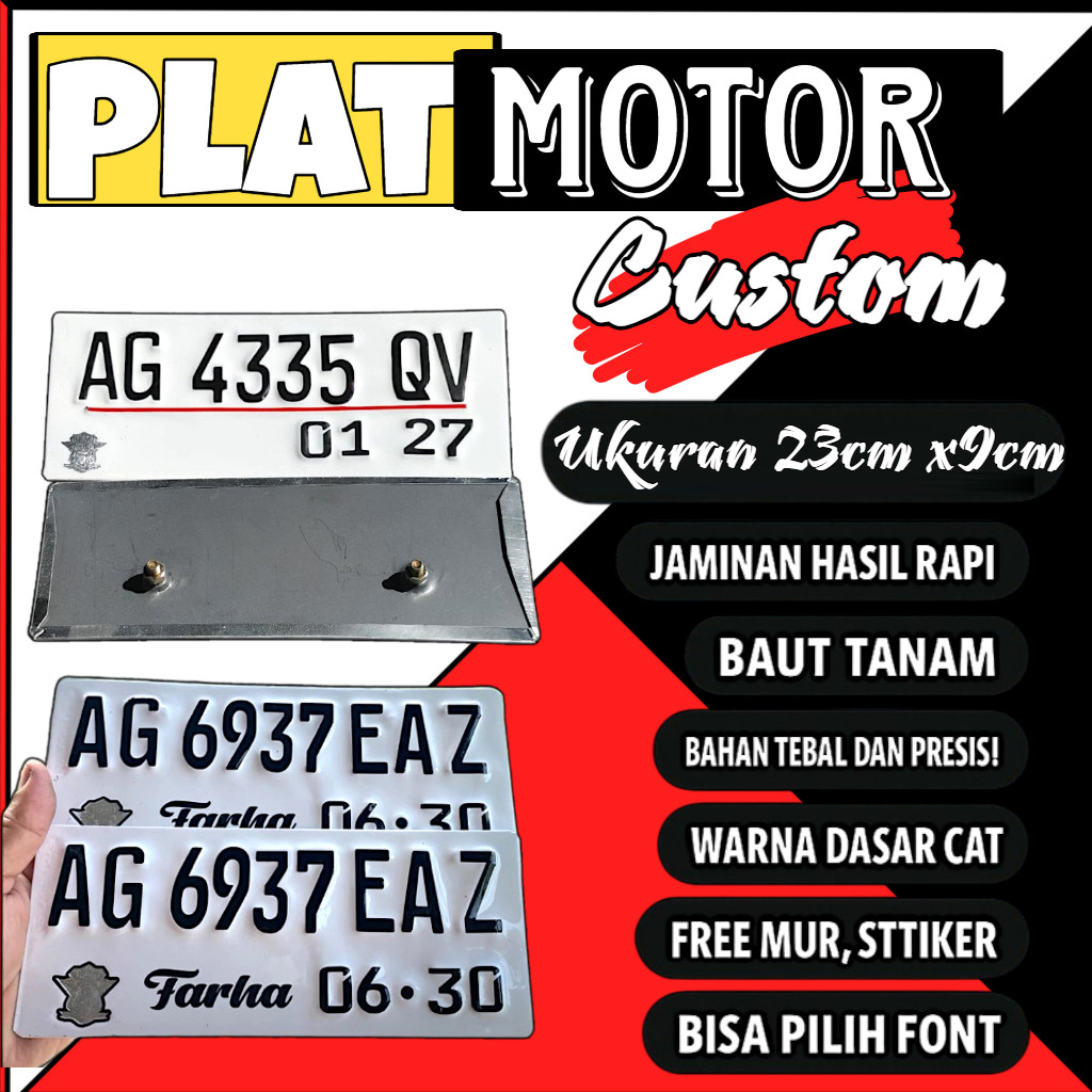 Plat motor custom warna putih satu pasang plat motor variasi warna putih plat motor baut tanam plat 