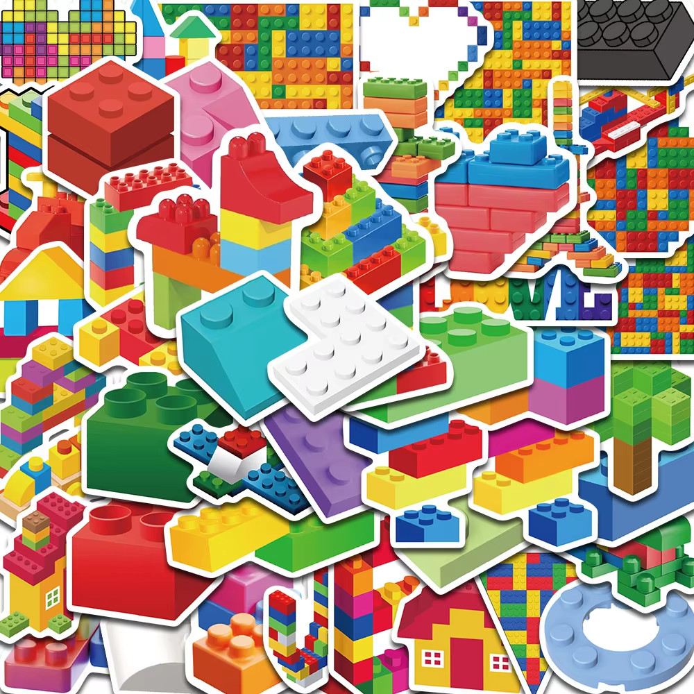 

50PCS Colorful Building Blocks Sticker Watercolor DIY Skateboard Cartoon Laptop Phone Graffiti Cute Decoration Cool Stickers
