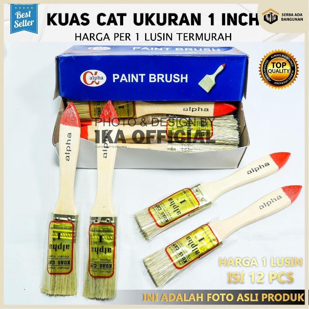 SAB kuas cat gagang kayu 1 inchi 1box 12pcs koas cet 1lusin / kuas cat 1 inchi 1Lusin kuas gagang ka