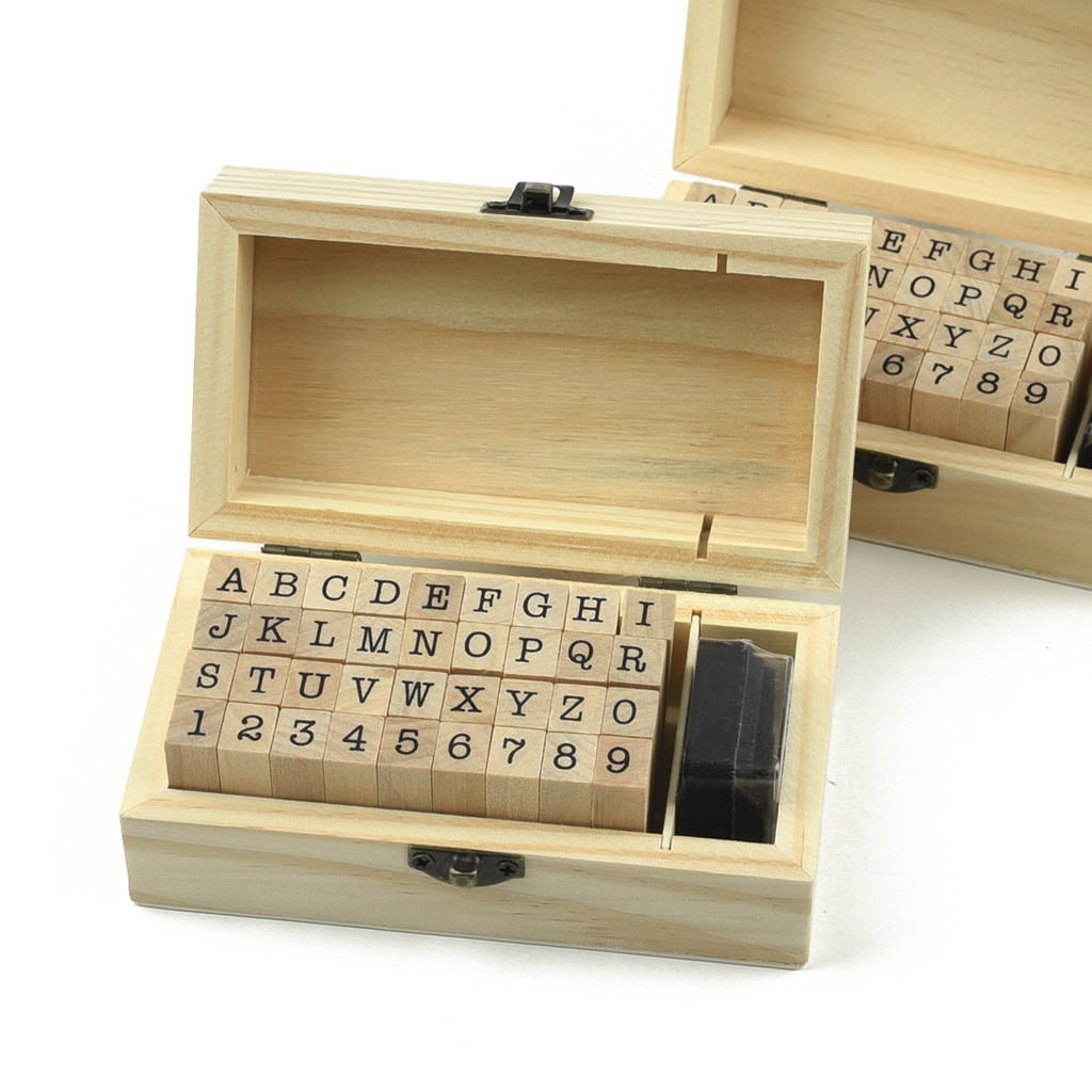 

36Pcs Alphabet Wooden Stamps Vintage Rubber Letter Number Symbol Stamp Set DIY Art Craft Tool