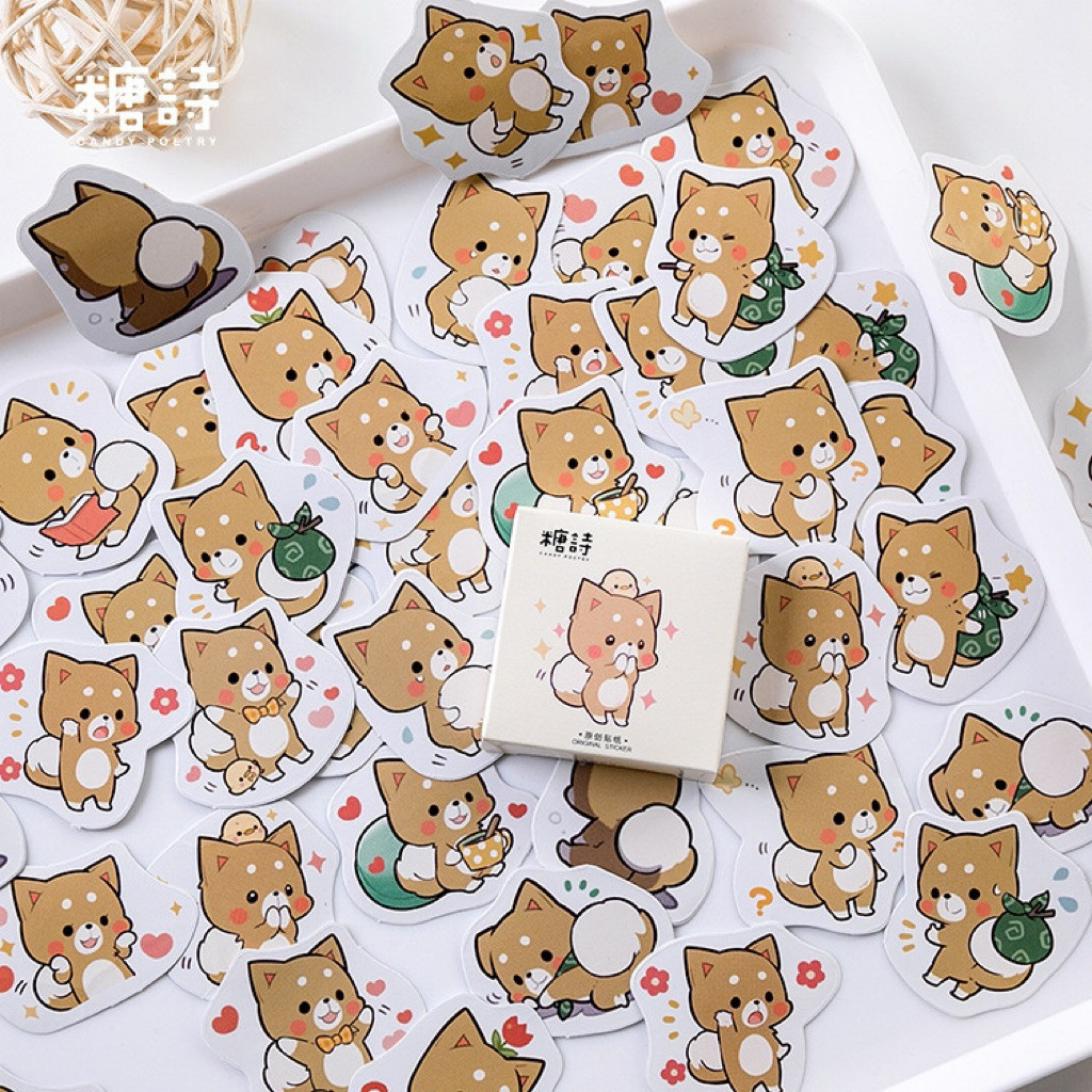 

Journamm.id Stiker kotak lucu seri Shiba Inu album buku harian tangan item stiker penyegel dekoratif DIY perekat diri 45