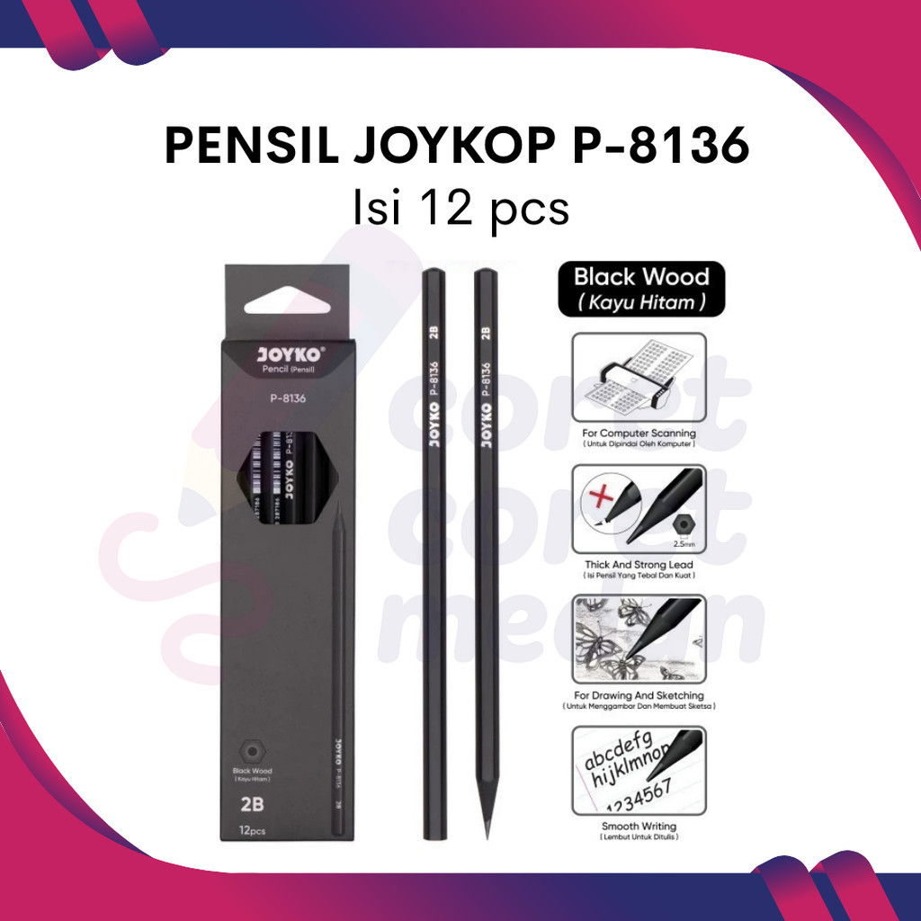 

PENSIL JOYKO 2B BLACK WOOD MATTE P-8136 1 BOX ISI 12 PCS