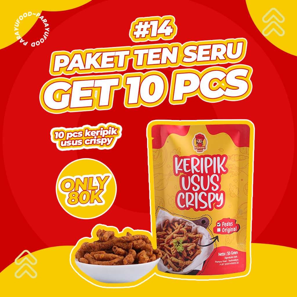 

Parayu Food - Paket 10 PCS Kripik Usus Crispy Kripsus Keripik Usus Ayam Original Pedas