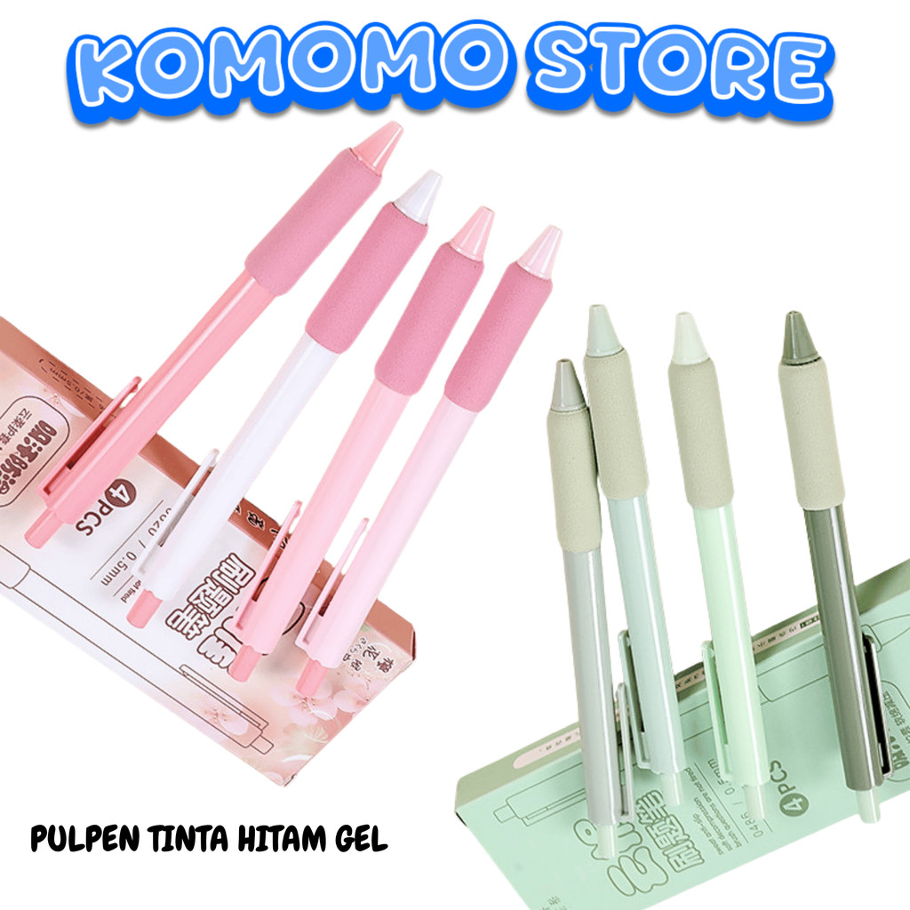

KMM Pulpen Tinta Hitam H1038 Set 4 Pcs Pena 0.55mm Alat Tulis Sekolah Dan Kantor Anti Bocor Pulpen Anti Slip Gel Retractable Cepat Kering