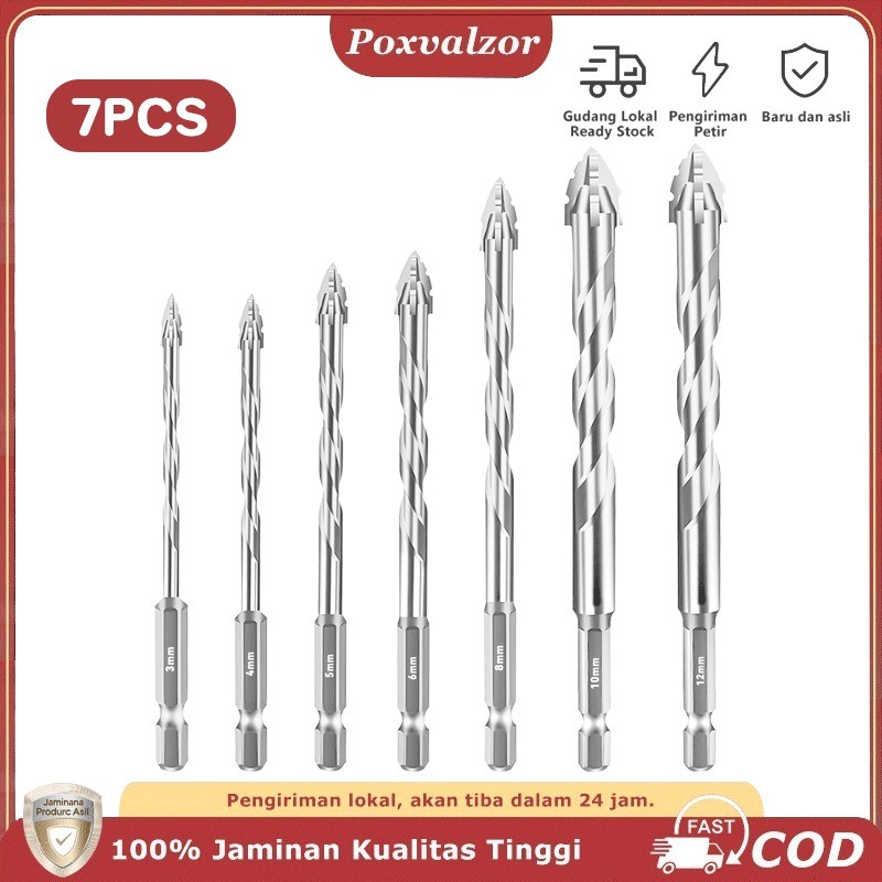 Poxvalzor 7PCS Mata bor baja tungsten superkeras Untuk Melubangi Kaca Mata bor bergerigi bermata emp
