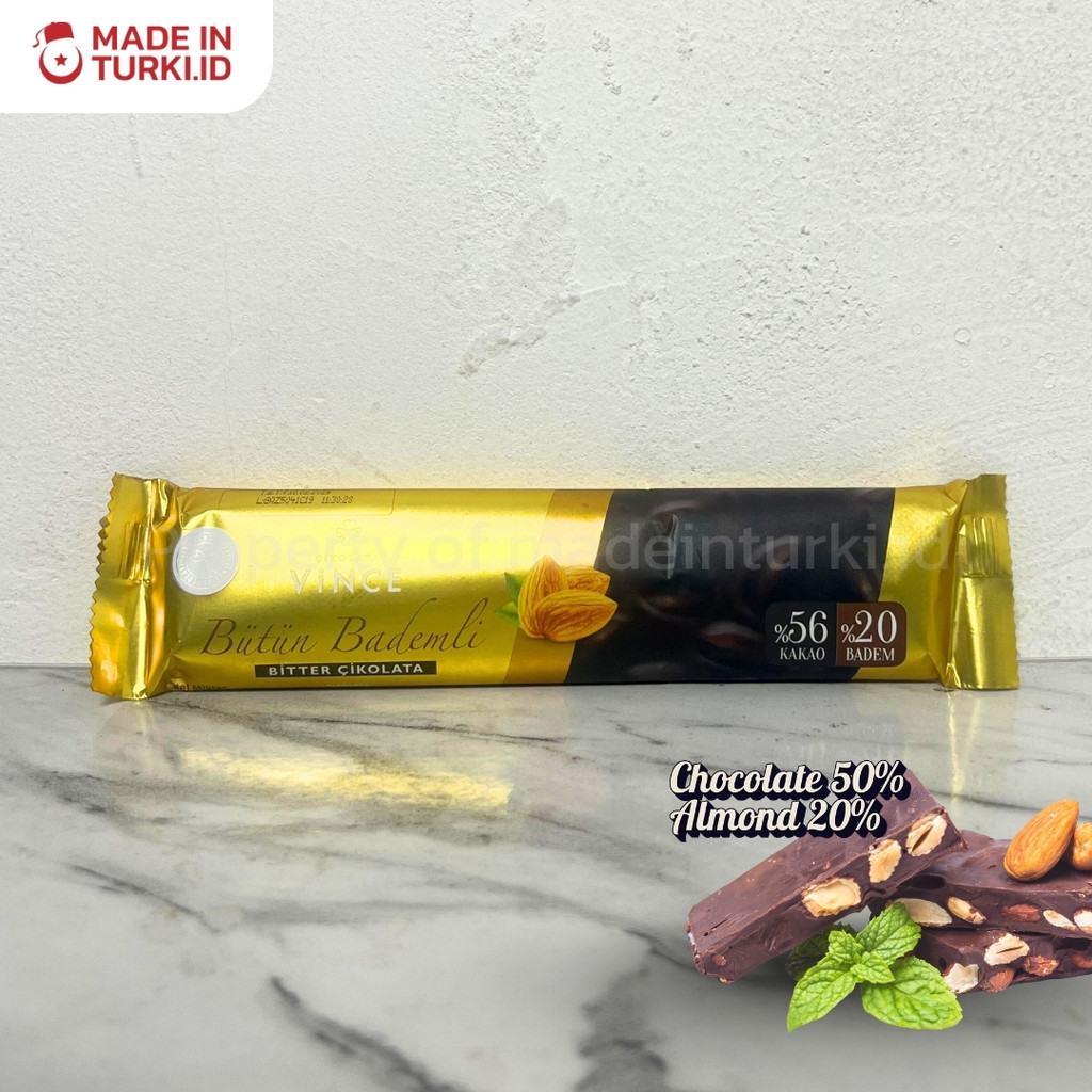 

Cikolata Vince Butun Bademli Bitter Cikolata 80gr – Cokelat Almond Turki 100% Original madeinturki.id