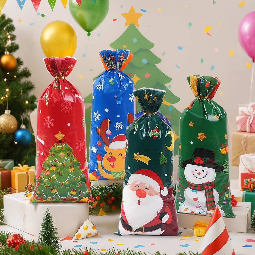 

25/50pcs Christmas Candy Bags Xmas Cookie Biscuit Packaging Bags Christmas Decorations for Home 2025 Navidad Gifts New Year 2026